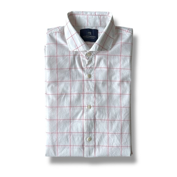 Scotch & Soda White and Red Casual Button Down Shirt - Picture 3 of 14